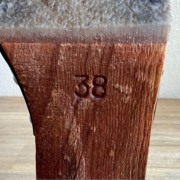 Mango Shoes Womens 7.5 Black Leather Chunky Wood Studded Platform Block Heel - Picture 14 of 16